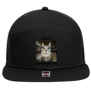 Rage Is Consuming Me Funny Silly Staring Cat Meme Oddly Joke 7 Panel Mesh Trucker Snapback Hat