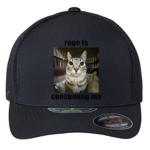 Rage Is Consuming Me Funny Silly Staring Cat Meme Oddly Joke Flexfit Unipanel Trucker Cap