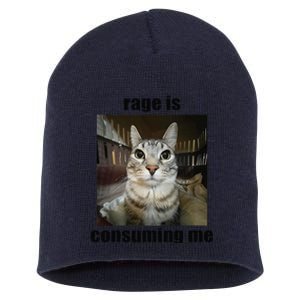 Rage Is Consuming Me Funny Silly Staring Cat Meme Oddly Joke Short Acrylic Beanie