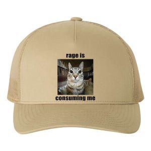 Rage Is Consuming Me Funny Silly Staring Cat Meme Oddly Joke Yupoong Adult 5-Panel Trucker Hat