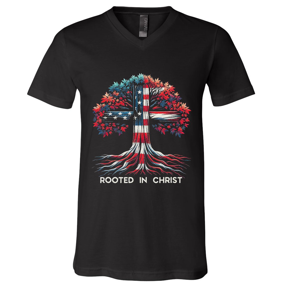 Rooted In Christ Jesus Faith And Love Religious Jesus Lover V-Neck T-Shirt