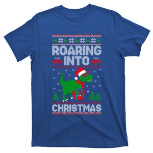 Roaring Into Christmas Dinosaur Ugly Christmas Trex Dino Gift T-Shirt