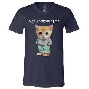 Rage Is Consuming Me Silly Cat Meme V-Neck T-Shirt