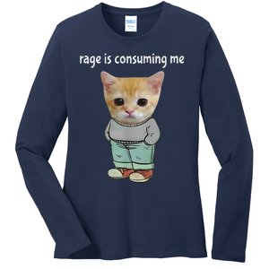 Rage Is Consuming Me Silly Cat Meme Ladies Long Sleeve Shirt