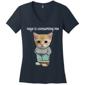 Rage Is Consuming Me Silly Cat Meme Women's V-Neck T-Shirt