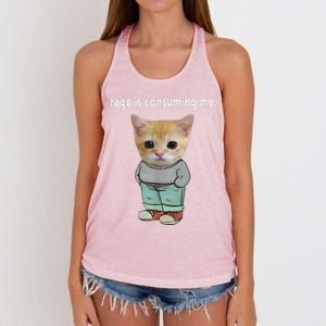 Rage Is Consuming Me Silly Cat Meme Women's Knotted Racerback Tank