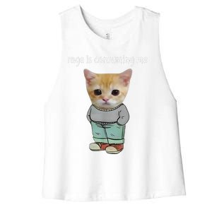 Rage Is Consuming Me Silly Cat Meme Women's Racerback Cropped Tank