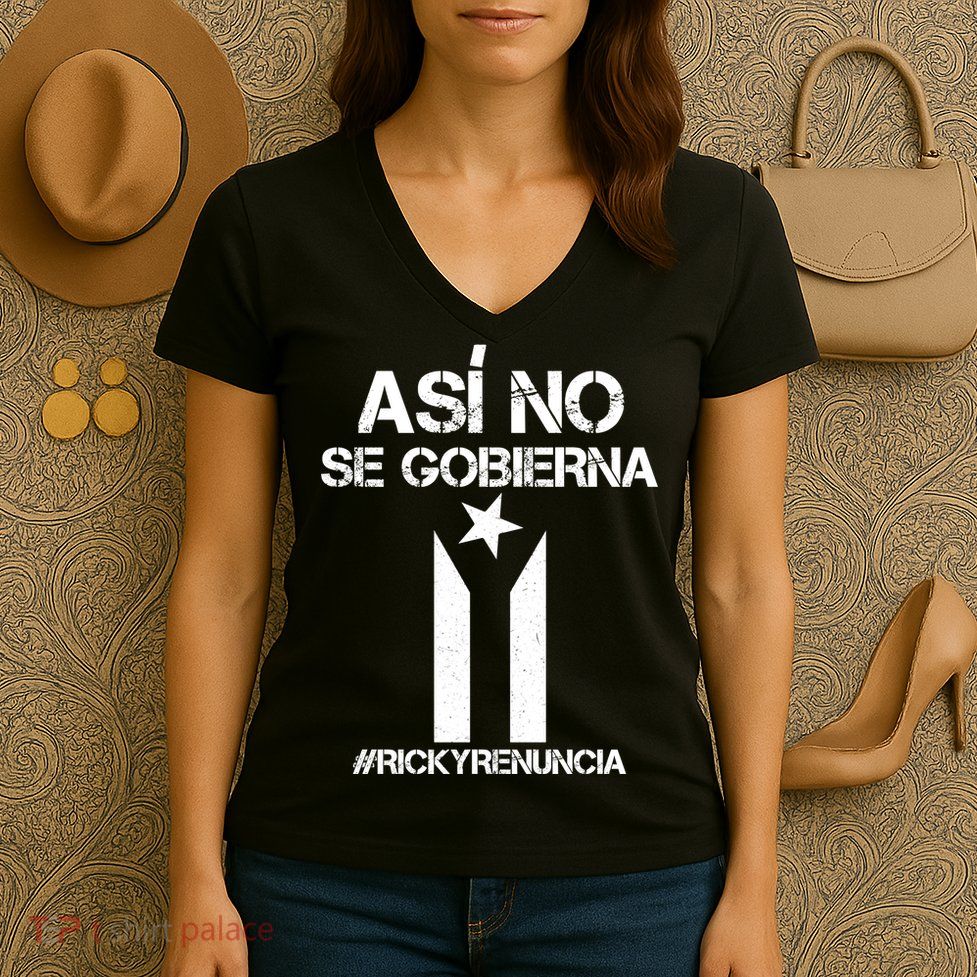 Ricky Renuncia Bandera Negra Puerto Rico Women's V-Neck T-Shirt