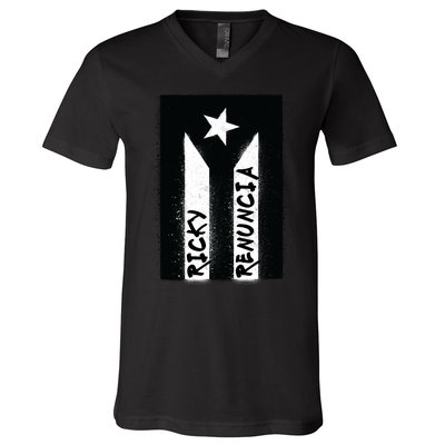 Ricky Renuncia Puerto Rico Flag V-Neck T-Shirt