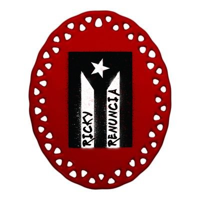 Ricky Renuncia Puerto Rico Flag Ceramic Oval Ornament