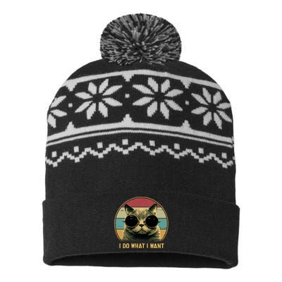 Retro I Do What I Want Funny Cat Lover Cat Dad Cat Mom USA-Made Snowflake Beanie