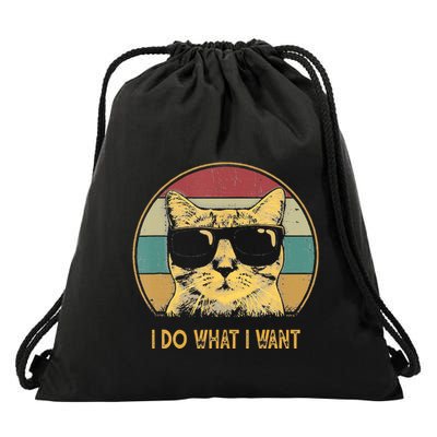 Retro I Do What I Want Cat Drawstring Bag