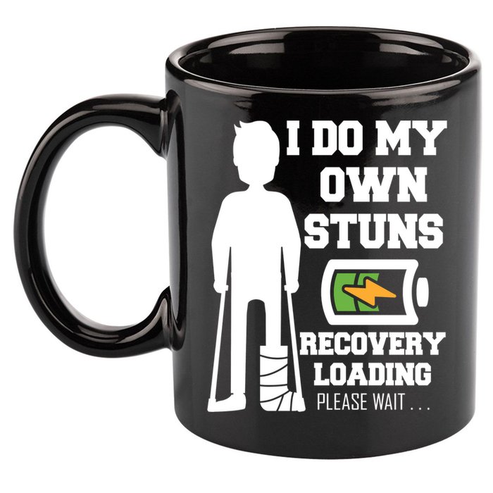 Retro I Do All My Own Stunts Recovery Loading Please Wait...Gift 11oz C Handle Ceramic Mug