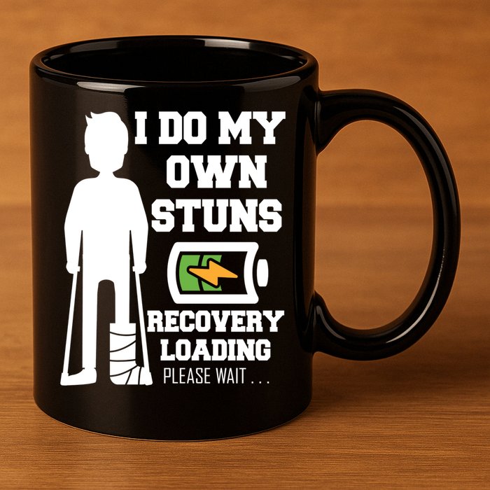 Retro I Do All My Own Stunts Recovery Loading Please Wait...Gift 11oz C Handle Ceramic Mug