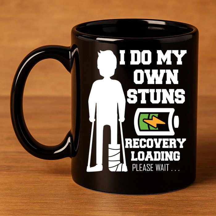 Retro I Do All My Own Stunts Recovery Loading Please Wait...Gift 11oz C Handle Ceramic Mug