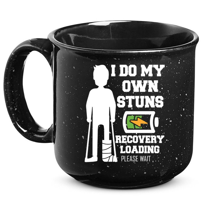 Retro I Do All My Own Stunts Recovery Loading Please Wait...Gift 15oz Campfire Ceramic Mug