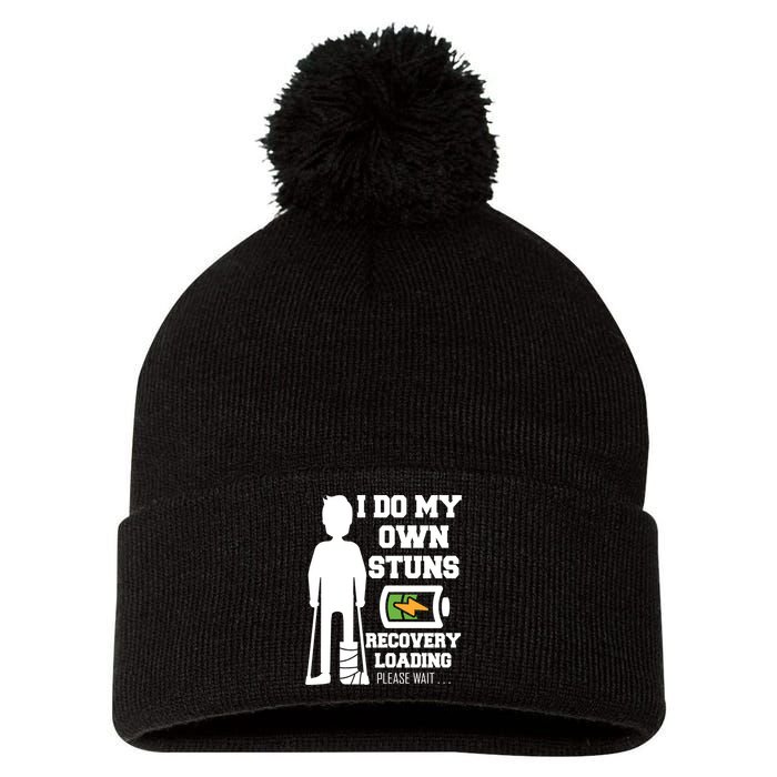 Retro I Do All My Own Stunts Recovery Loading Please Wait...Gift Pom Pom 12in Knit Beanie