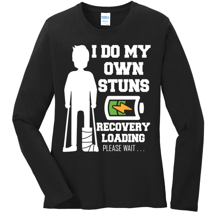 Retro I Do All My Own Stunts Recovery Loading Please Wait...Gift Ladies Long Sleeve Shirt