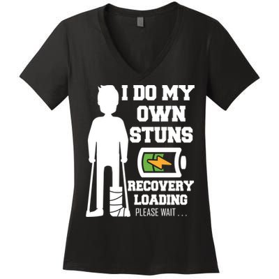 Retro I Do All My Own Stunts Recovery Loading Please Wait...Gift Women's V-Neck T-Shirt