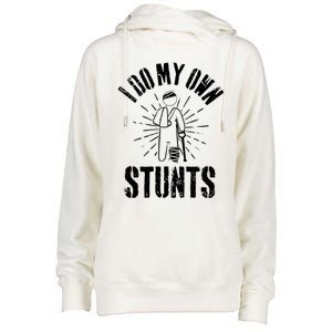 Retro I Do My Own Stunts Funny Injury Funny Gift Womens Funnel Neck Pullover Hood