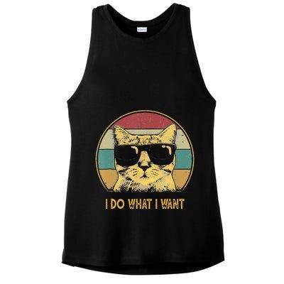 Retro I Do What I Want Cat Funny Cat Lover Ladies PosiCharge Tri-Blend Wicking Tank