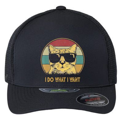 Retro I Do What I Want Cat Funny Cat Lover Flexfit Unipanel Trucker Cap