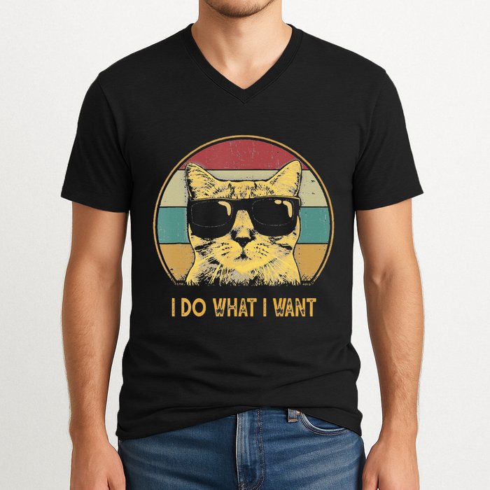 Retro I Do What I Want Cat Funny Cat Lover V-Neck T-Shirt