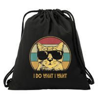 Retro I Do What I Want Cat Funny Cat Lover Drawstring Bag