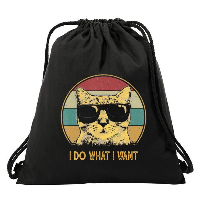 Retro I Do What I Want Cat Funny Cat Lover Drawstring Bag