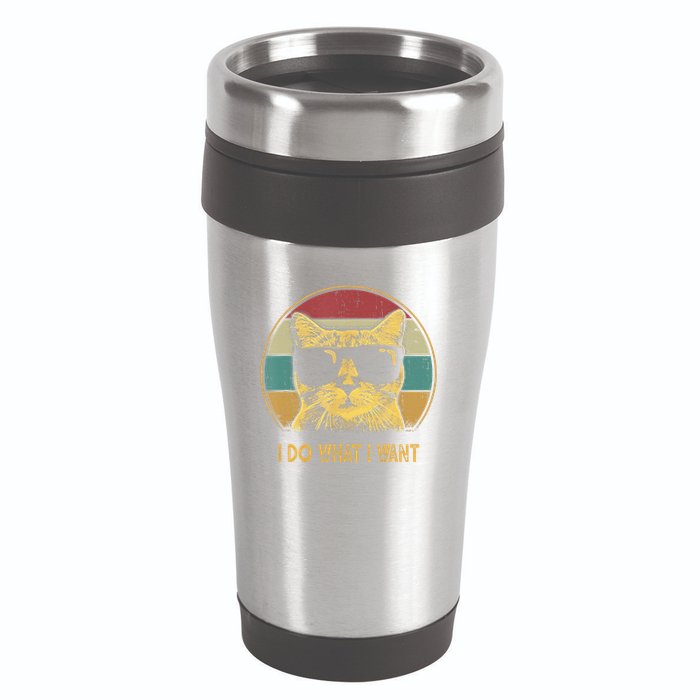 Retro I Do What I Want Cat Funny Cat Lover 16oz Travel Tumbler
