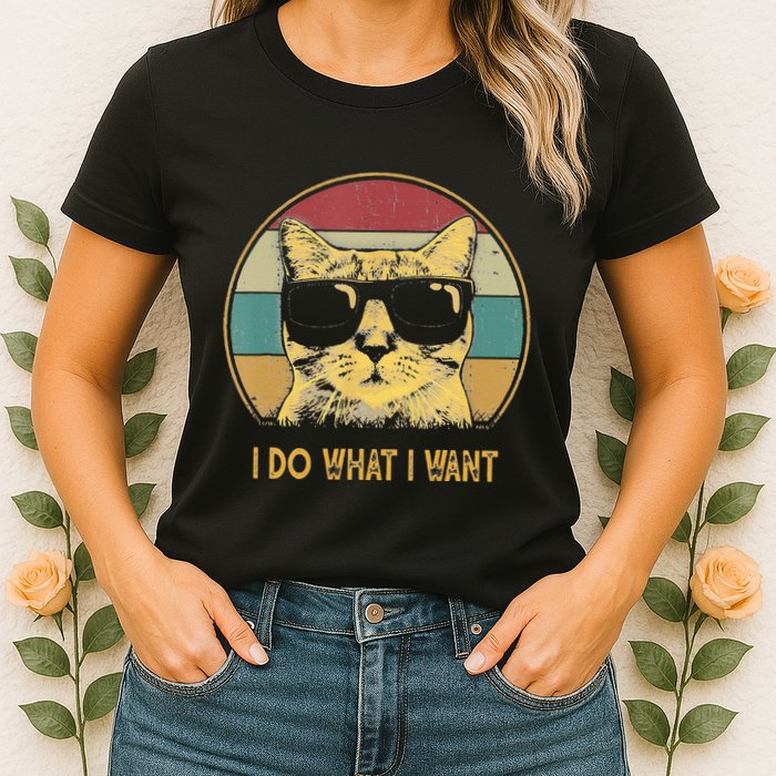 Retro I Do What I Want Cat Funny Cat Lover Womens T-Shirt