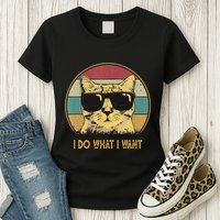Retro I Do What I Want Cat Funny Cat Lover Womens T-Shirt