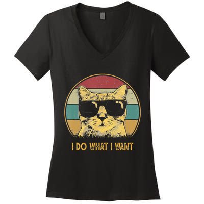 Retro I Do What I Want Cat Funny Cat Lover Women's V-Neck T-Shirt