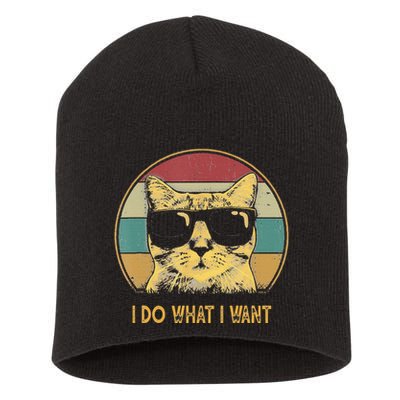 Retro I Do What I Want Cat Funny Cat Lover Short Acrylic Beanie