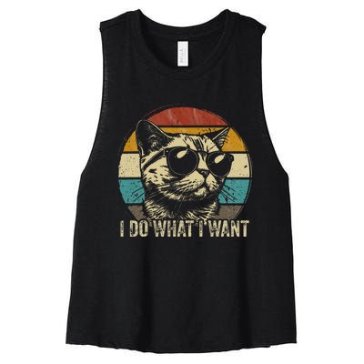 Retro I do what I want cat funny cat lover retro Women's Racerback Cropped Tank