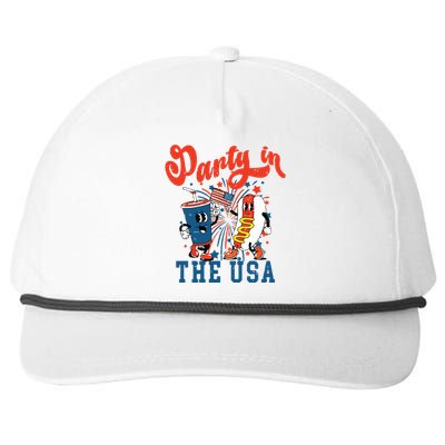 Retro Independence Day Party In The Usa 4th Of July Hotdog Snapback Five-Panel Rope Hat