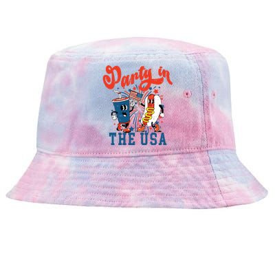 Retro Independence Day Party In The Usa 4th Of July Hotdog Tie-Dyed Bucket Hat