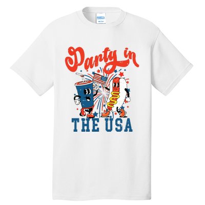 Retro Independence Day Party In The Usa 4th Of July Hotdog Tall T-Shirt