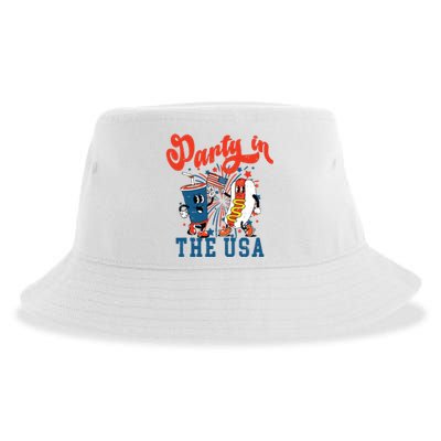 Retro Independence Day Party In The Usa 4th Of July Hotdog Sustainable Bucket Hat