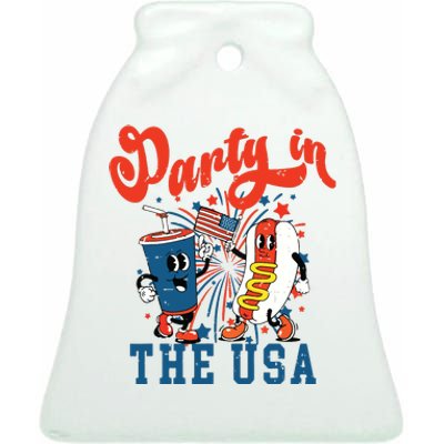 Retro Independence Day Party In The Usa 4th Of July Hotdog Ceramic Bell Ornament