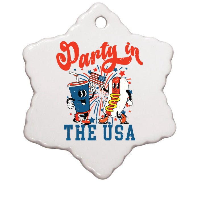 Retro Independence Day Party In The Usa 4th Of July Hotdog Ceramic Star Ornament