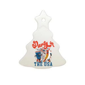 Retro Independence Day Party In The Usa 4th Of July Hotdog Ceramic Tree Ornament