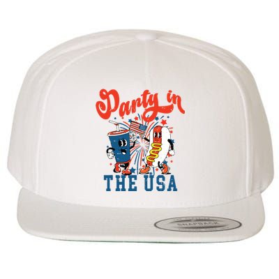 Retro Independence Day Party In The Usa 4th Of July Hotdog Wool Snapback Cap