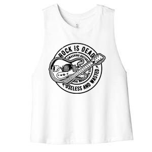 Rock Is Dead Funny Music Rock N Roll Guitar Women's Racerback Cropped Tank