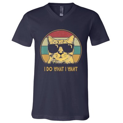 Retro I Do What I Want Cat Funny Cat Lover V-Neck T-Shirt