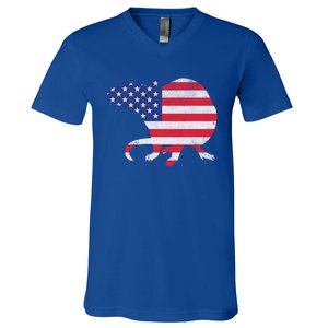 Rat Independence Day Patriotic Usa Flag 4th Of July Gift V-Neck T-Shirt