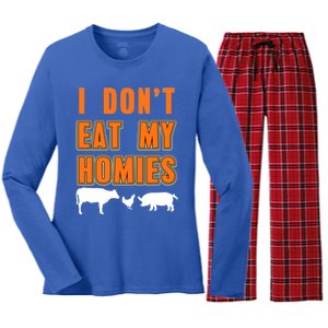 Retro I Dont Eat My Homies Cool Vegan Gift Present Gift Funny Gift Women's Long Sleeve Flannel Pajama Set 