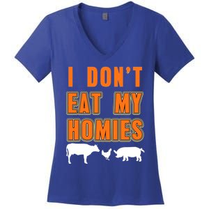 Retro I Dont Eat My Homies Cool Vegan Gift Present Gift Funny Gift Women's V-Neck T-Shirt