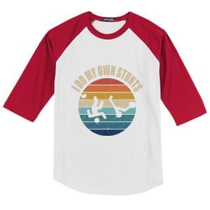 vintage I Do My Own Stunts Scooter Lovers Funny Injury Recovery  Gift Kids Colorblock Raglan Jersey