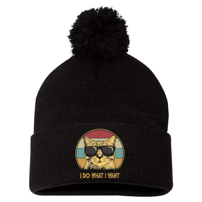 Retro I do what I want cat funny cat lover Pom Pom 12in Knit Beanie